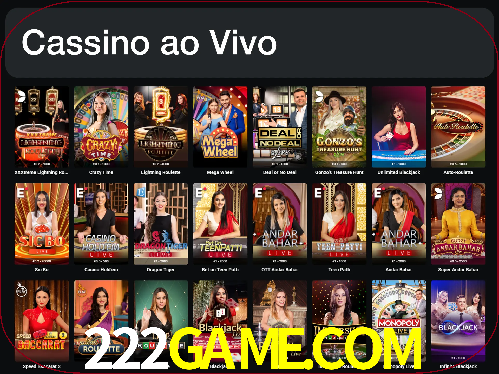 Jogue jogos de cassino com um verdadeiro dealer.
