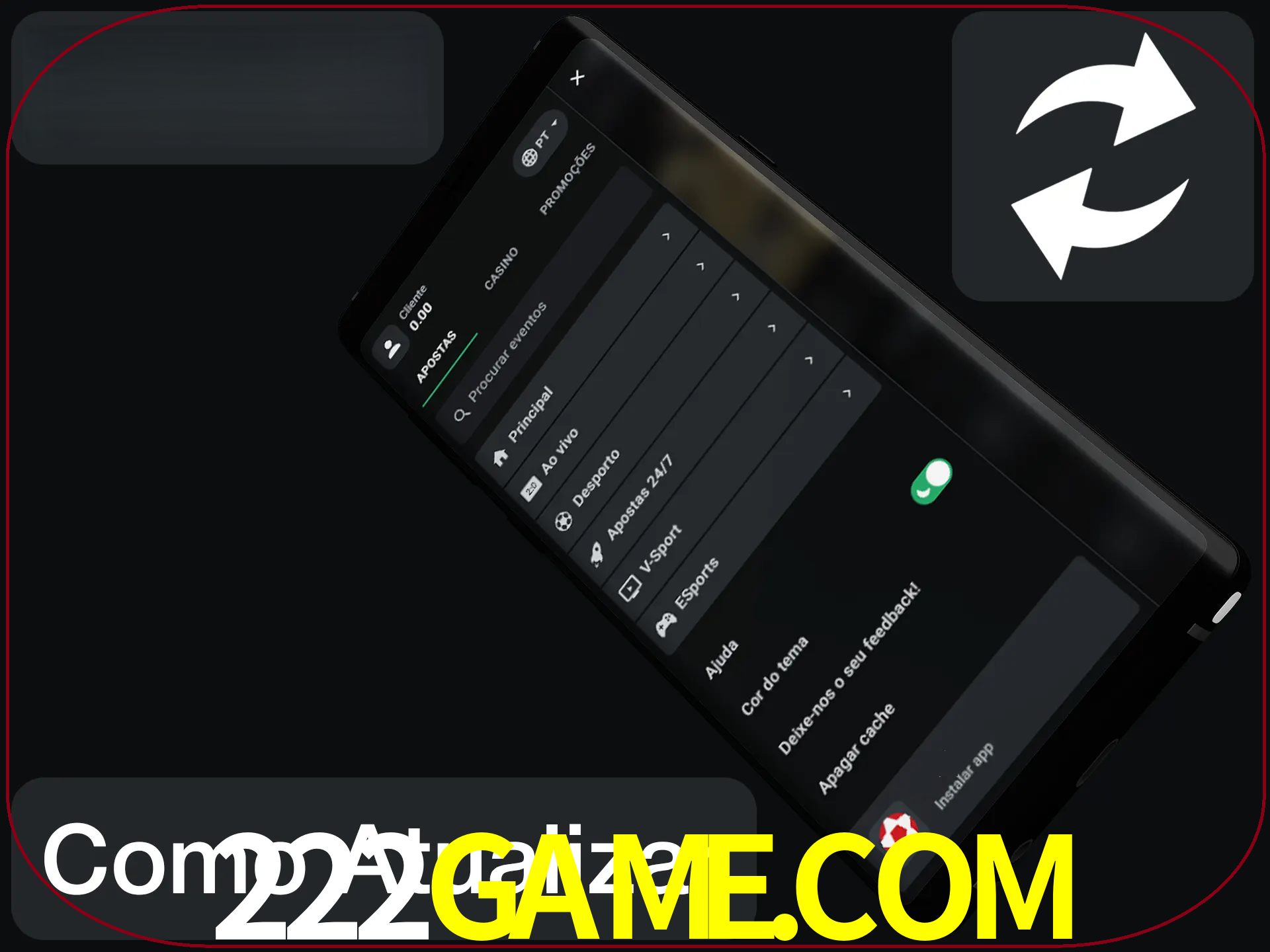 O aplicativo é atualizado automaticamente quando você faz o login.
