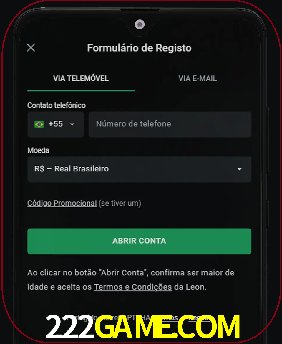 Abra o aplicativo e inicie o processo de registro.